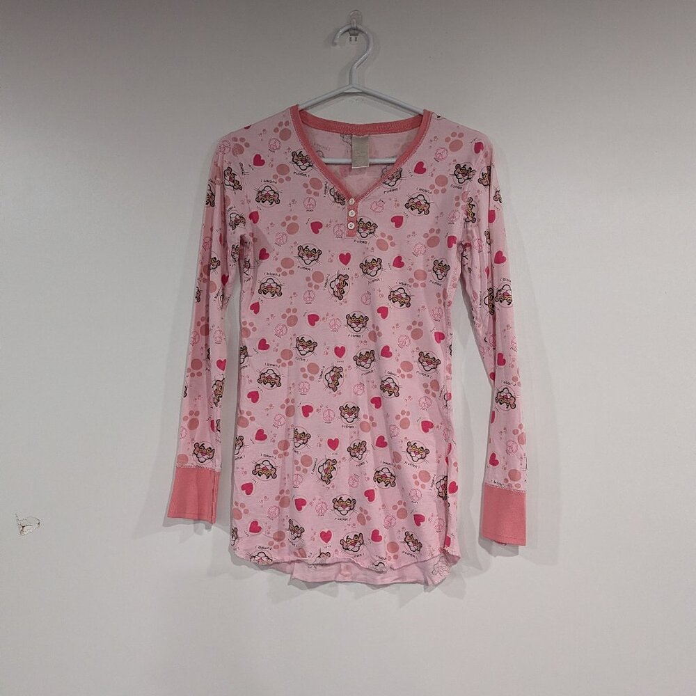 Pink Panther Long Sleeve Henley Nightie Nightgown Pink Size Small